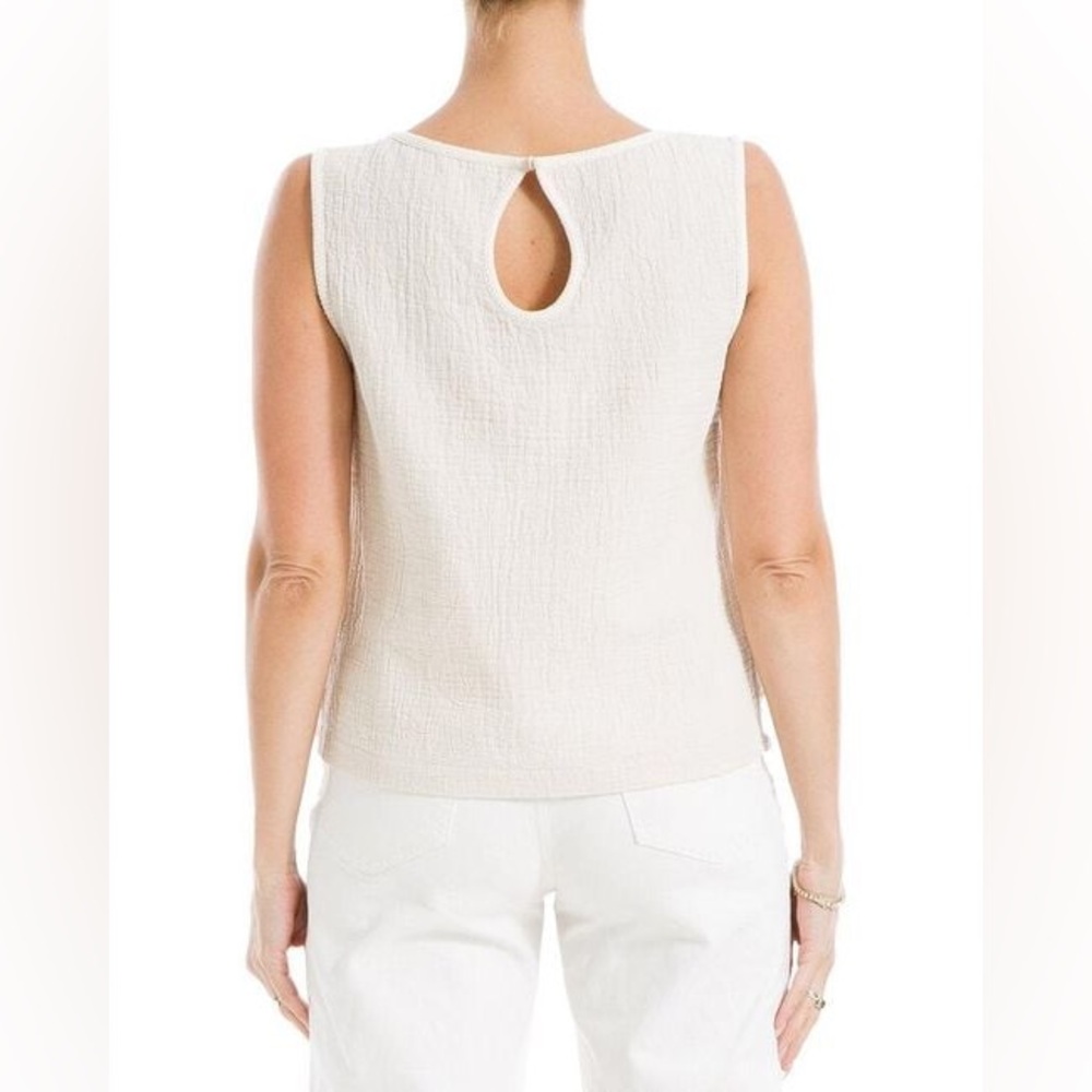 NWT Max Studio London White Double Weave Crinkle Linen-blend Shell Top SZ L
